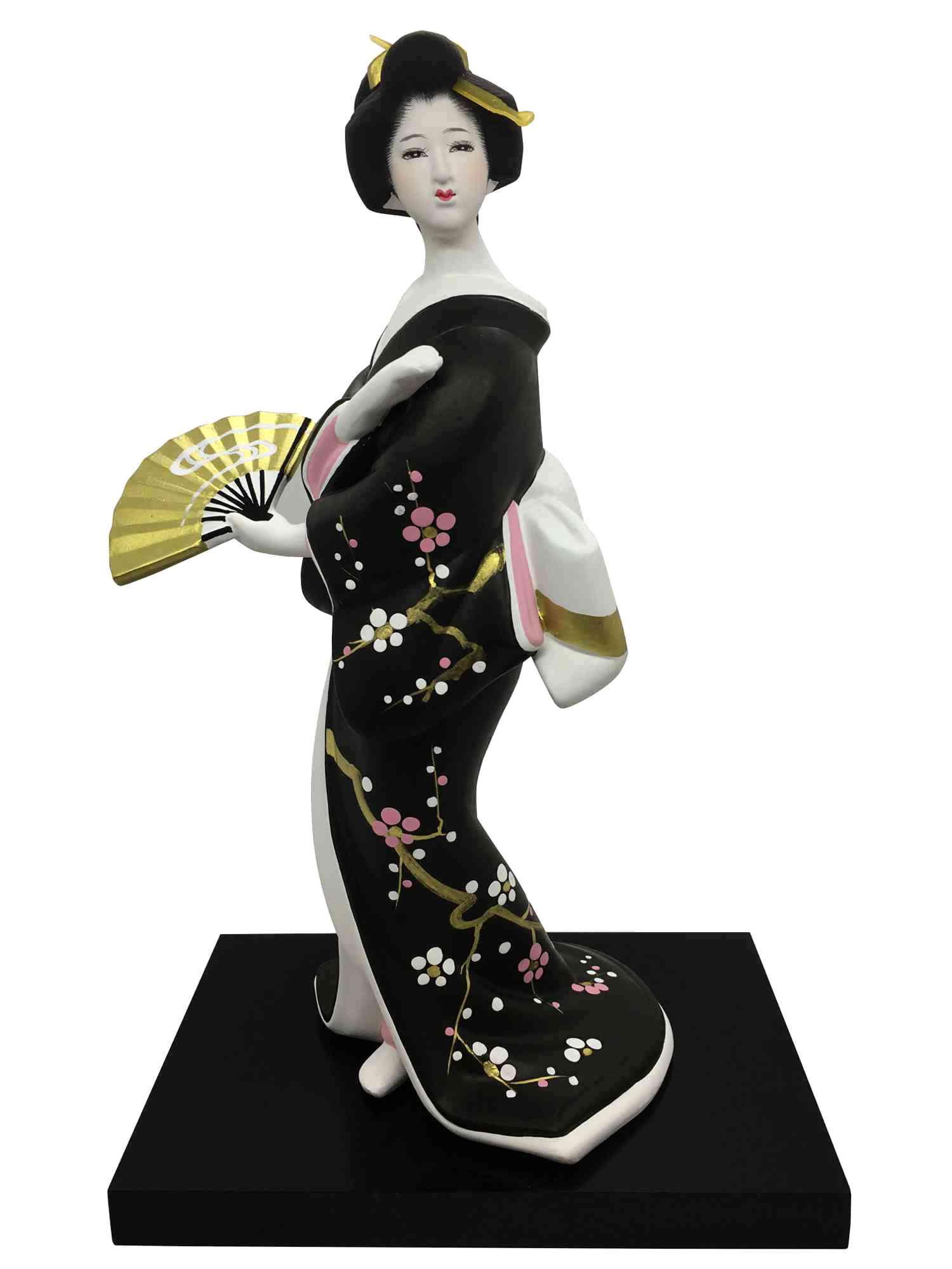 geisha Hand Painted Japanese Doll - Black Kimono Geisha | BuyJapanArt トップス