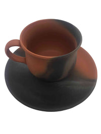 mumyoi cup with saucer black and ochre 1